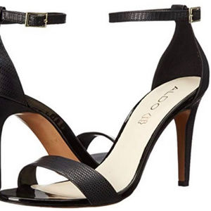 Black Strappy Stiletto Heeled Sandals Snake Size 9